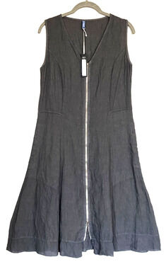 INIZIO (OIZINI) Italy Designer Linen Dress Grey 2way Zipper Pockets! Boho S NWT